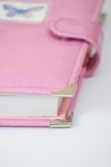 Handmade pink color  leather notebook, planner for business or education with cute decoration - butterfly
