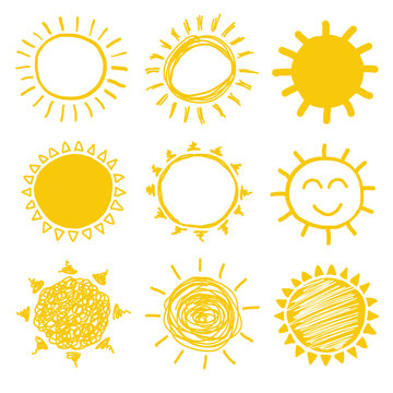 Yellow Vector Sun Doodles