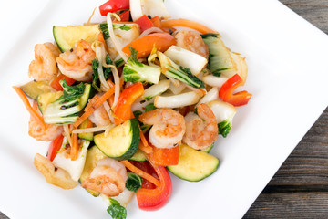 Shrimp stir fry with vegetables dinner