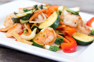 Shrimp stir fry with vegetables dinner