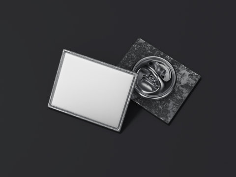 Square Lapel Pin With Black Blank Face. 3d Rendering