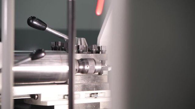 Metal Drilling Process Using Metal Lathe. Closeup Footage.