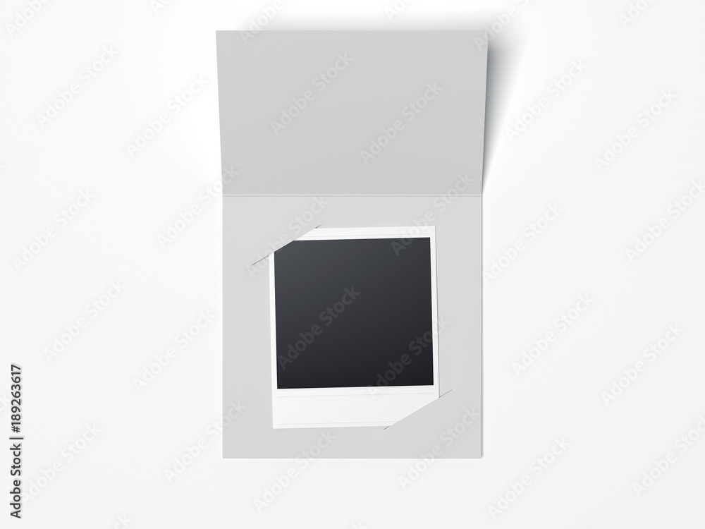 Poster gray leaflet with photo inside. 3d rendering