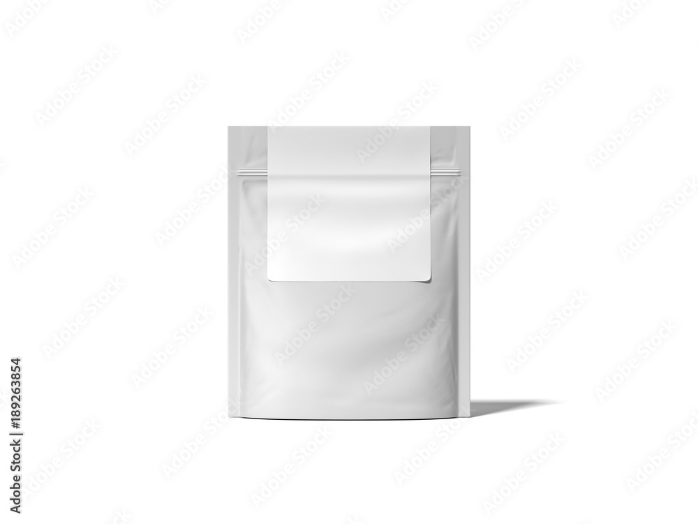 Poster white zipper bag with blank label. 3d rendering