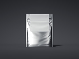 Silver zipper bag with blank label. 3d rendering