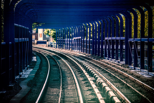  Train tracks in a tunnel on a bridge in London