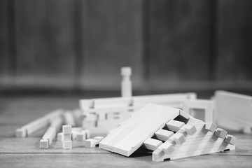 Toy wooden house. The constructor is made of natural wood for ch