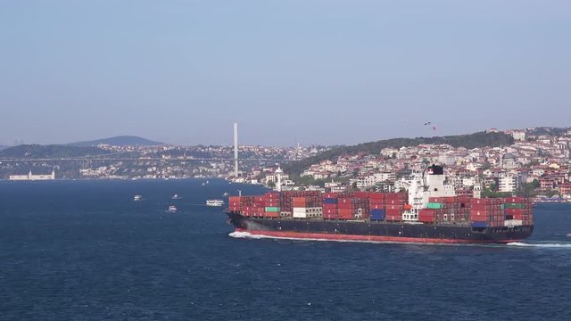 Cargo ship on the Bosphorus, Turkey 