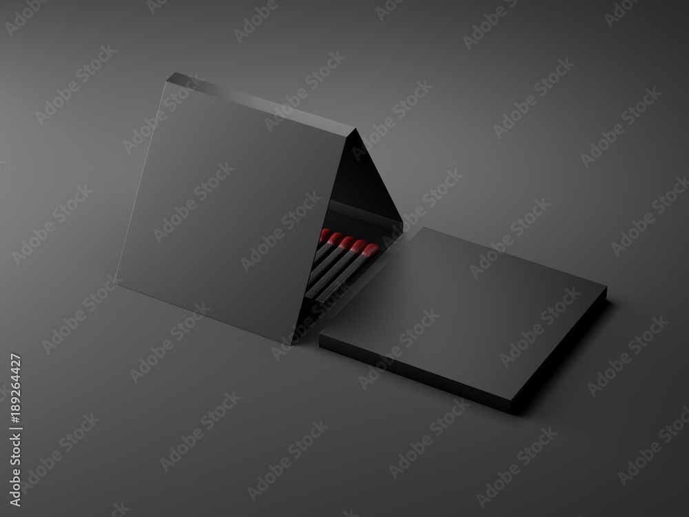 Poster black opened matchbox. 3d rendering