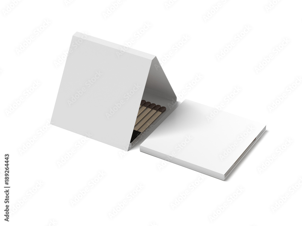 Poster white opened matchbox. 3d rendering