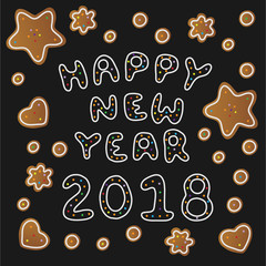 Cute gingerbread New year postcard with letters, eps 10