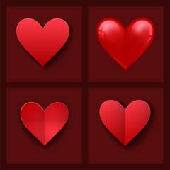 Red heart sharp card vector pink color card beautiful celebrate bright emoticon holiday art decoration.