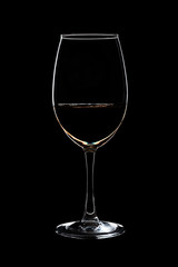 A large glass with a white wine.