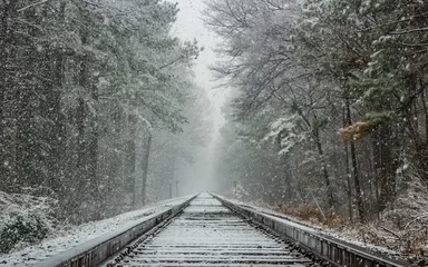 Abwaschbare Fototapete Eisenbahn Verschneite Spuren