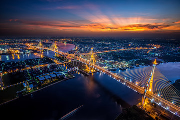 Fototapeta premium Bangkok City - Beautiful sunset view of Bhumibol Bridge,Thailand