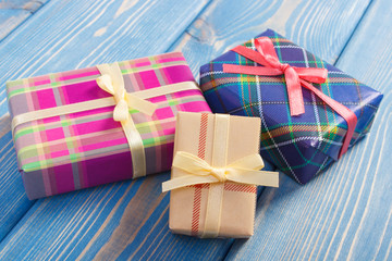 Wrapped colorful gifts with ribbons for Valentine or other celebration