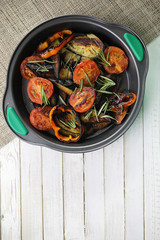 Vegetables grilled pan fried eggplant and tomatoes