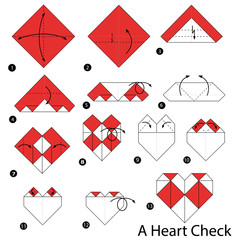 step by step instructions how to make origami A Heart Check