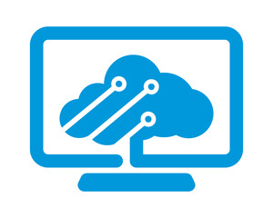 monitor screen blue cloud computer laptop technology gadget network image vector icon logo symbol