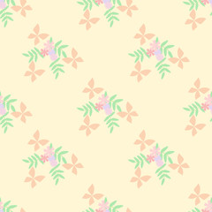 Seamless pattern vector of butterfly beautiful tiny flower bouquet. Lovely and sweet flower bouquet on yellow pastel background.