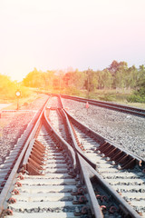 Fototapeta premium Railroad tracks detail close up.