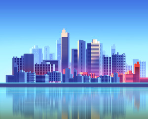 Fototapeta na wymiar futuristic skyscraper city flat graphic style illustration.