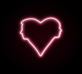 Neon heart silhouettes of boy and girl
