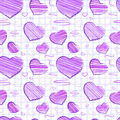Vector doodle hearts romantic seamless pattern