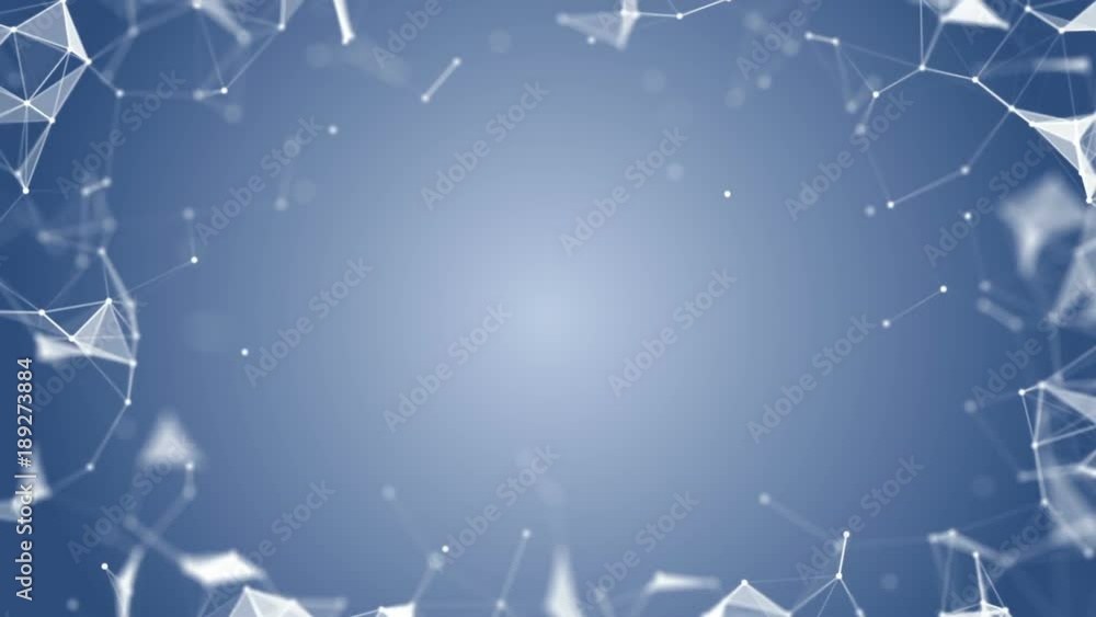 Poster frame of geometric shapes. dark blue network. place for text. cinematic plexus background. seamless 