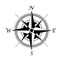 retro style compass icon, wind rose vintage compass icon
