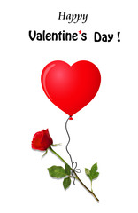 Fototapeta na wymiar rose flying on red heart balloon valentines card