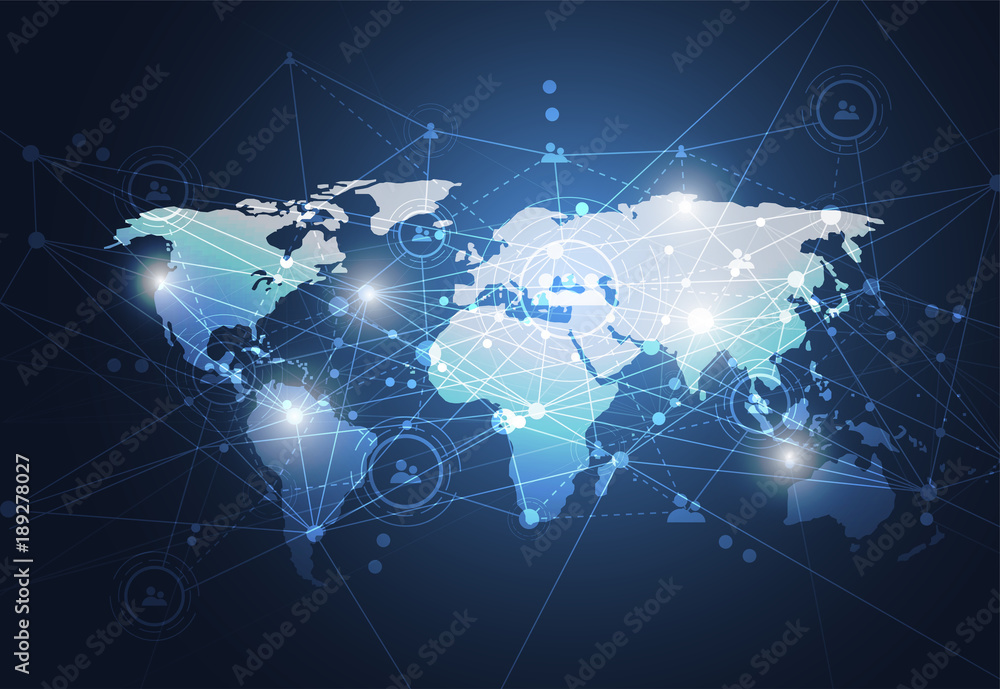 Wall mural global network connection. world map point and line composition concept of global business. vector i