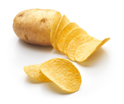 Potato slice into potato chips isolated