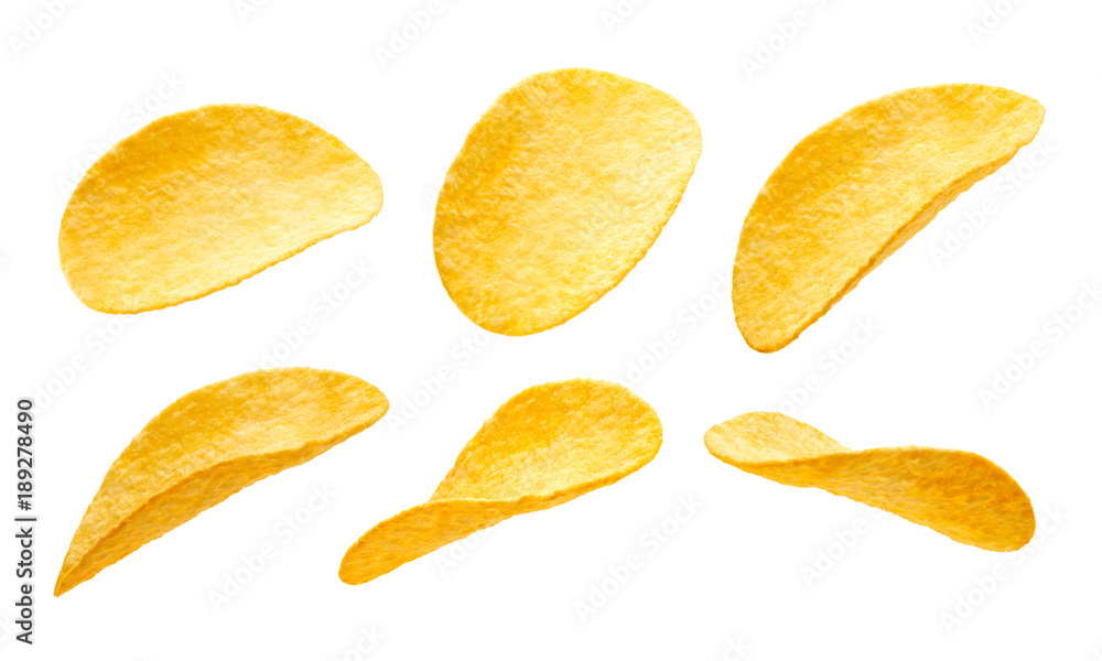 Wall mural potato chips isolated on white background - Wall murals