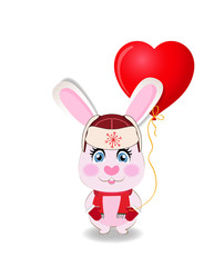 Obraz na płótnie Canvas Cute cartoon rabbit in red hat with ear flaps on white