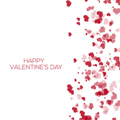 Valentine's greeting card with falling red hearts on white background. Vector
