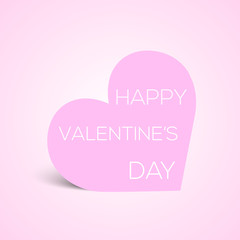 Valentine's greeting card with pink paper heart on pink background. Vector 
