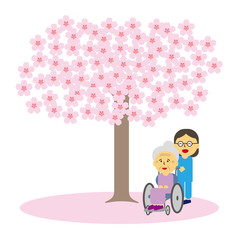 桜の花と老人