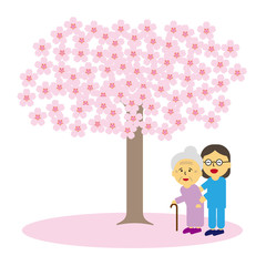 桜の花と老人