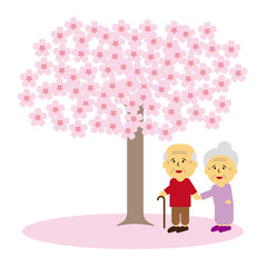 桜の花と老人