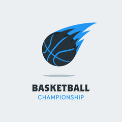Silhouette of Basketball Ball. Basketball Logo Template with Swooshing Effect. Shooting Ball Vector Illustration