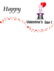 valentines  greeting card with cute cartoon pink rabbit