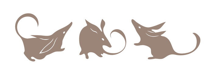 Bandicoot, australian animal. Bilby vector. Isolated silhouette set for logo.