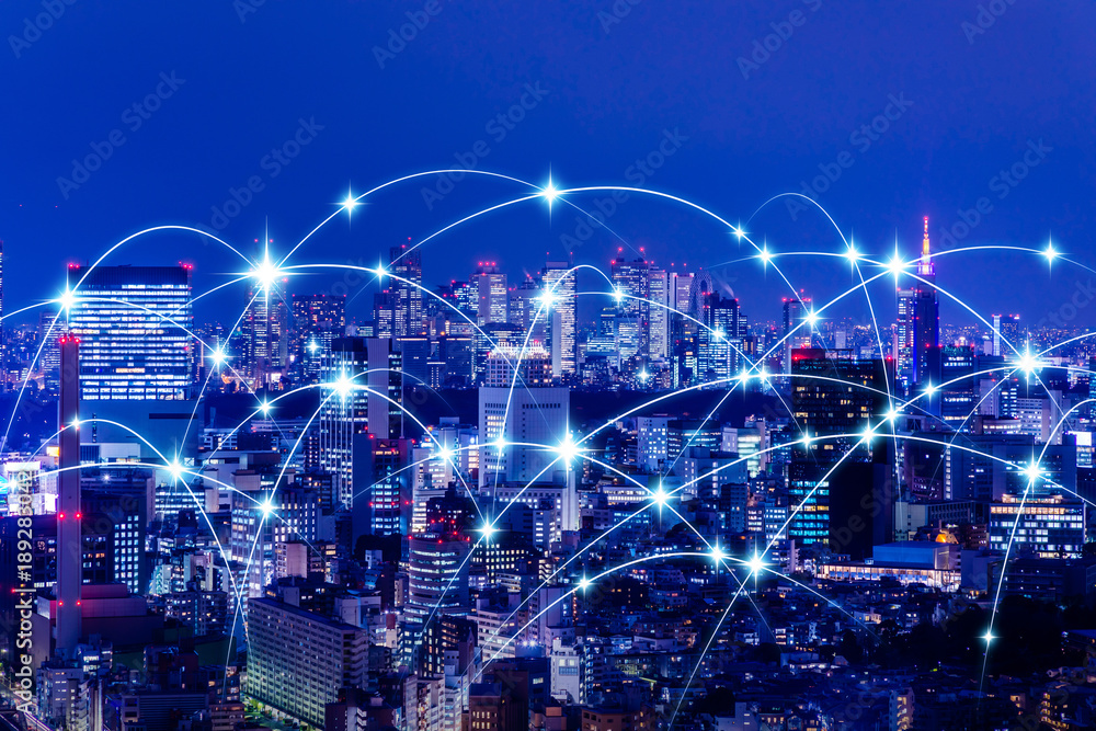 Poster wireless communication network concept. iot(internet of things). ict(information communication techn