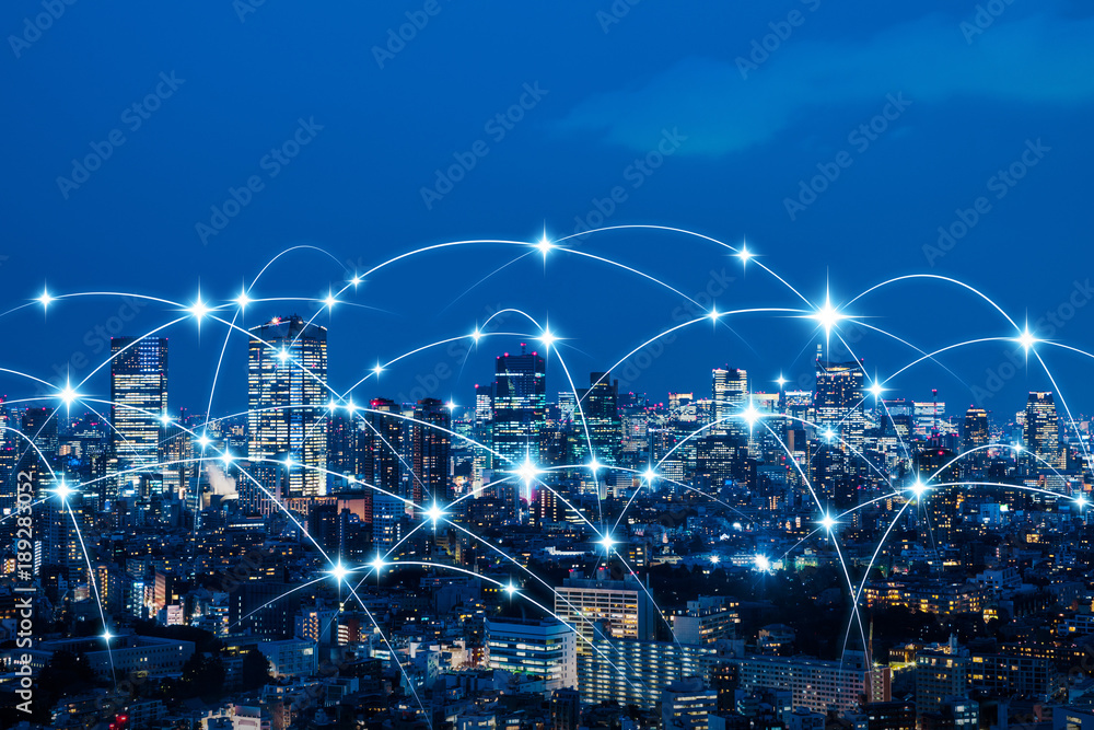 Poster wireless communication network concept. iot(internet of things). ict(information communication techn