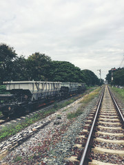 Fototapeta na wymiar vintage railroad with sky. vintage tone.