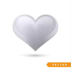 Realistic silver heart. Isolated on white. Valentines day greeting card background. 3D icon. Romantic   vector illustration. Easy to edit design template for your artworks.