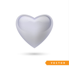 Realistic silver heart. Isolated on white. Valentines day greeting card background. 3D icon. Romantic   vector illustration. Easy to edit design template for your artworks.