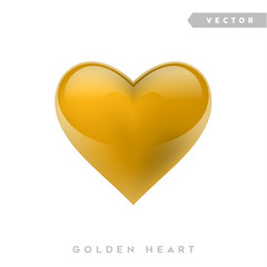 Valentines day holiday decoration. Golden realistic heart. 3d vector illustration of metallic heart shape. Festive sign