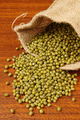 Mung beans on wood table 
